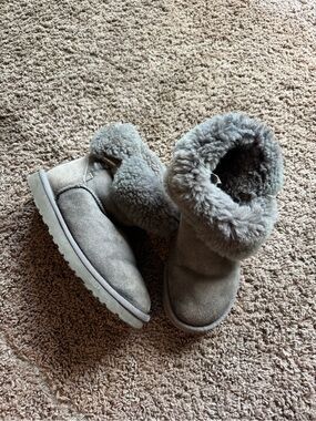 UGG Grey Bedazzled Shearling Cuff Short Boots